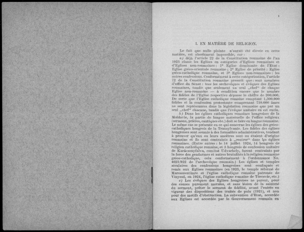 Observations sur la partie roumaine du rapport de M. Théodore Ruyssen, Secrétaire général de l'Union des Ligues de la Société des Nations, relatif à son voyage fait dans les Etats des Balkans, en printemps 1926, aux fins de l'étude de la question des minorités
