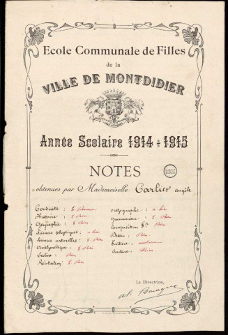 Montdidier (80) : Carnets de notes obtenues par Mademoiselle Angèle Carlier : 1914-15, 1915-16, 1916-17
