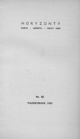 Année 1961 : Horyzonty . Sous-Titre : Paryz - Londyn - Nowy Jork. Autre titre : Revue mensuelle