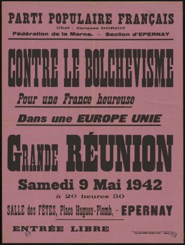 Contre le bolchevisme pour une France heureuse dans une Europe unie : grande réunion