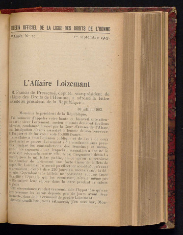 Septembre 1903 - Bulletin officiel de la Ligue des Droits de l'Homme