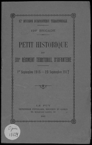 Historique du 301ème régiment territorial d'infanterie