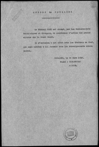 Conférence de Doullens, le 26 mars 1918 et de Beauvais, le 3 avril 1918. Sous-Titre : Conférences de la paix
