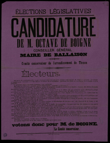 Candidature de M. Octave de Boigne