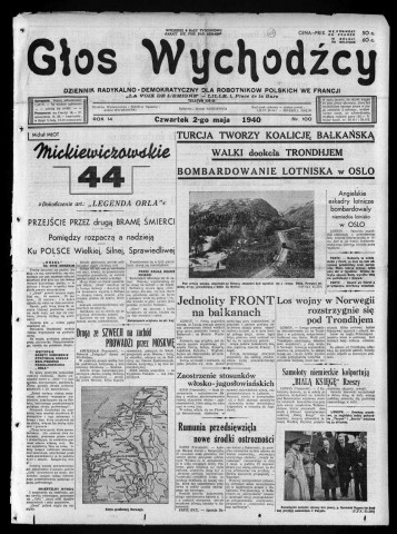 Glos Wychodzcy (1940; n° 12 - n° 113)  Sous-Titre : Dziennik radykalno-demokratyczny dla robotnikow polskich we Francji  Autre titre : La voix de l'emigré