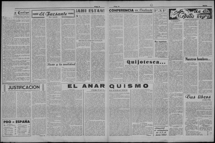 Ruta (1950 : n° 224-275). Sous-Titre : organo de la F.I.J.L. en Marsella. Bocas del Ródano [puis] organo de las JJ.LL. de Marsella y portavoz de la F.I.J.L. en Francia. [puis] organo regional de las JJ.LL. de Provenza y portavoz de la F.I.J.L. en francia [puis] boletín interior de la F.I.J.L. en Francia (No destinado a la venta pública) [puis] portavoz interior de la F.I.J.L. en Francia [puis] organo de la F.I.J.L. en Francia. Autre titre : Devient : Boletín interior de la F.I.J.L. en Francia puis Nueva Senda.
