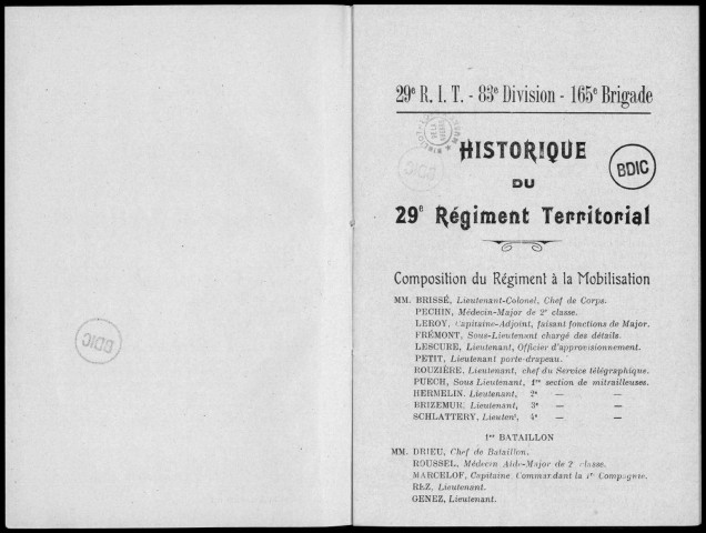 Historique du 29ème régiment territorial d'infanterie