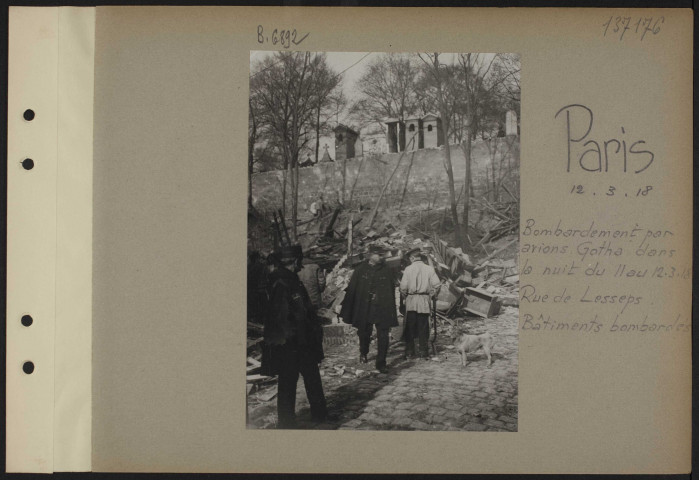 Paris. Bombardement par avions Gotha dans la nuit du 11 au 12.3.18. Rue de Lesseps. Bâtiments bombardés
