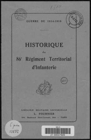 Historique du 86ème régiment territorial d'infanterie
