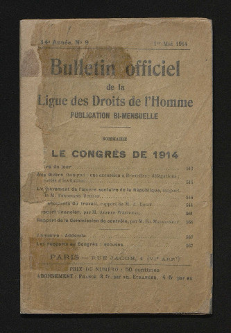 Mai 1914 - Bulletin officiel de la Ligue des Droits de l'Homme