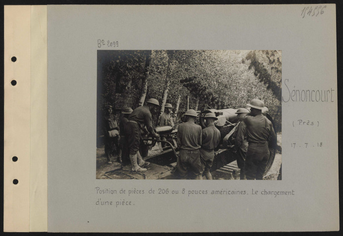 Sénoncourt (près). Position de pièces de 206 ou huit pouces américaines. Le chargement d'une pièce