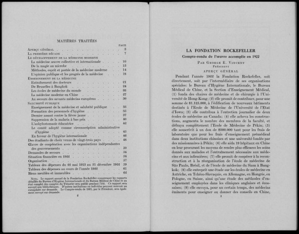 La Fondation Rockfeller. Sous-Titre : compte-rendu de 1922 et revue de l'oeuvre accomplie pendant la prmière décade 1913-1922