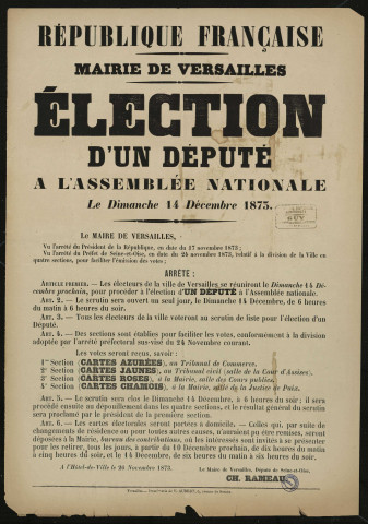 Election d'un député à l'Assemblée nationale le dimanche 14 décembre 1873