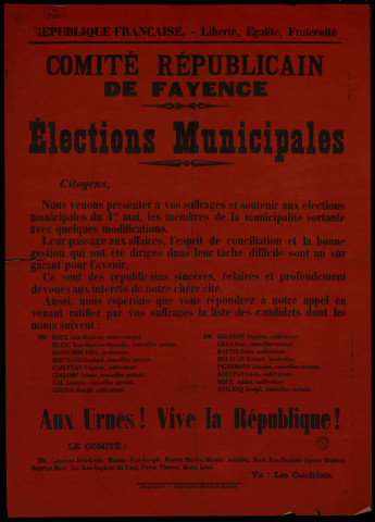 Comité Républicain de Fayence : Élections Municipales Liste des candidats