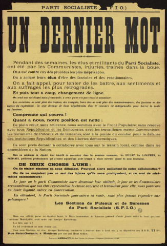Les élus et militants du Parti Socialiste, ont été par les communistes, injuriés, traînés dans la boue