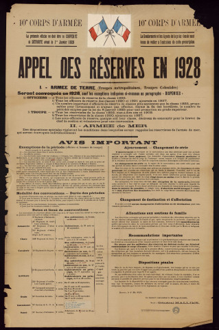 Appel des réserves en 1928
