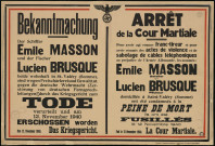 Emile Masson... Lucien Brusque... zum Tode verurteilt = Emile Masson... Lucien Brusque... ont été condamnés à la peine de mort