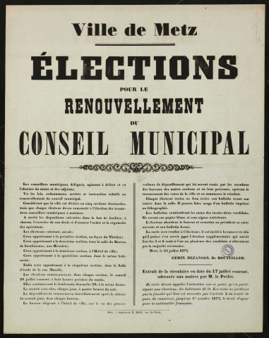 Elections pour le renouvellement du Conseil municipal