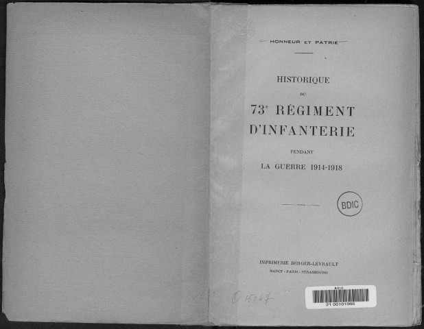 Historique du 73ème régiment d'infanterie