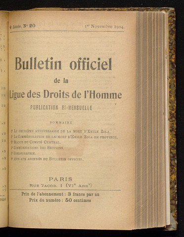 Novembre 1904 - Bulletin officiel de la Ligue des Droits de l'Homme