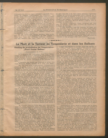 Janvier 1930 - La Fédération balkanique