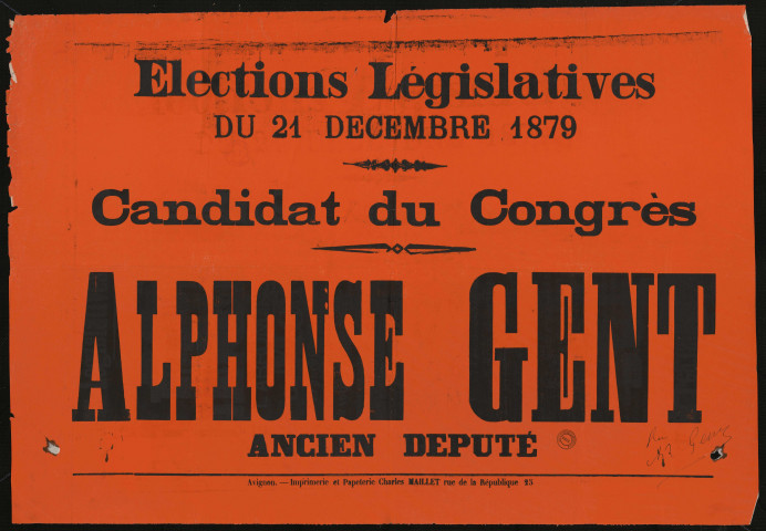 Élections législatives du 21 décembre 1879 : Candidat du Congrès Alphonse Gent