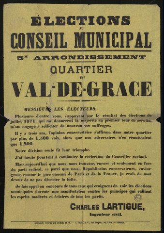 Élections au Conseil Municipal Quartier du Val-de-Grâce : Charles Lartigue