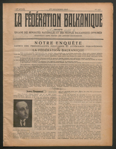 Novembre 1929 - La Fédération balkanique