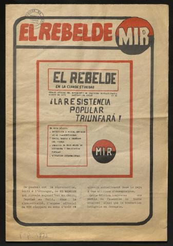 El Rebelde dans la clandestinité - 1974