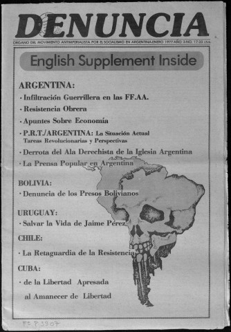 Denuncia. N°17. Ene. 1977. Sous-Titre : Órgano del movimiento antimperialista por el socialismo en Argentina