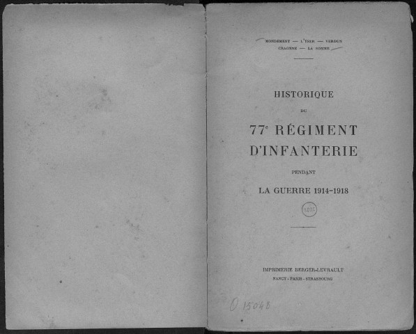 Historique du 77ème régiment d'infanterie