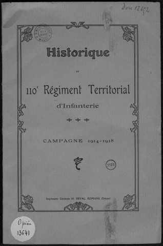 Historique du 110ème régiment territorial d'infanterie