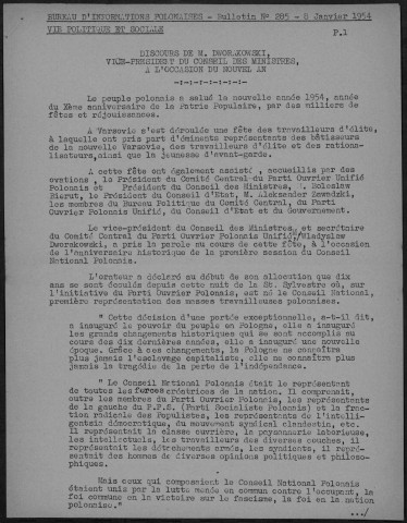 Bulletin du Bureau d'Informations Polonaises - 1954 - n°285-n°322Autre titre : Bulletin d'Informations