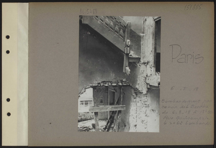 Paris. Bombardement par canon dit Bertha du 6.8.18 à 18h30. Rue Quincampoix, le numéro 62 bombardé