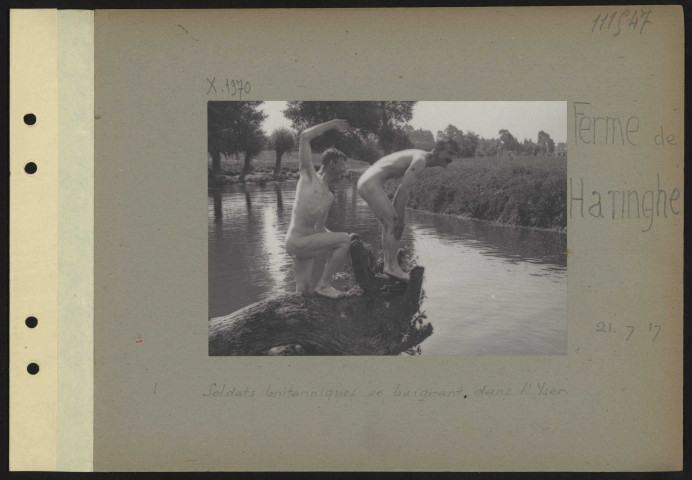 Ferme de Haringhe. Soldats britanniques se baignant dans l'Yser