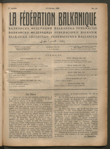 Février 1925 - La Fédération balkanique