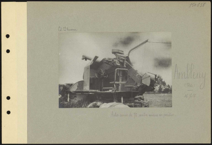 Amblény (près). Autocanon de 75 contre avions en position