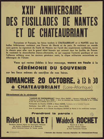 XXIIe anniversaire des fusillades de Nantes et de Châteaubriant…