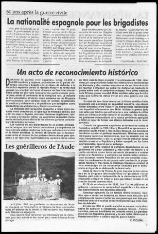 Monument du souvenir de Prayols (1996 : n° 28-30). Sous-Titre : organe de la Confédération d'Amicales Départementales d'Anciens Guerilleros Espagnols en France (F.F.I.)