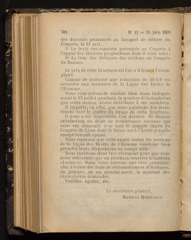 Juin 1909 - Bulletin officiel de la Ligue des Droits de l'Homme