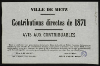 Contributions directes de 1871 : Avis aux contribuables
