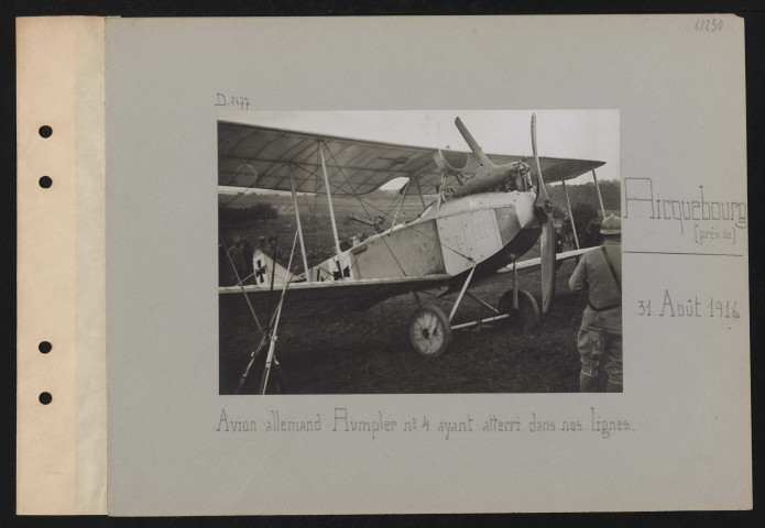 Ricquebourg (près de). Avion allemand Rumpler numéro 4 ayant atterri dans nos lignes