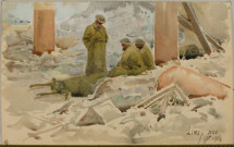 (Trois soldats américains avec un blessé dans les ruines d'une église, Limey, novembre 1918)