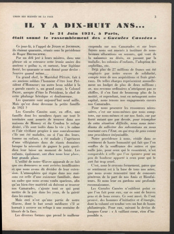 Année 1939. Bulletin de l'Union des blessés de la face "Les Gueules cassées"
