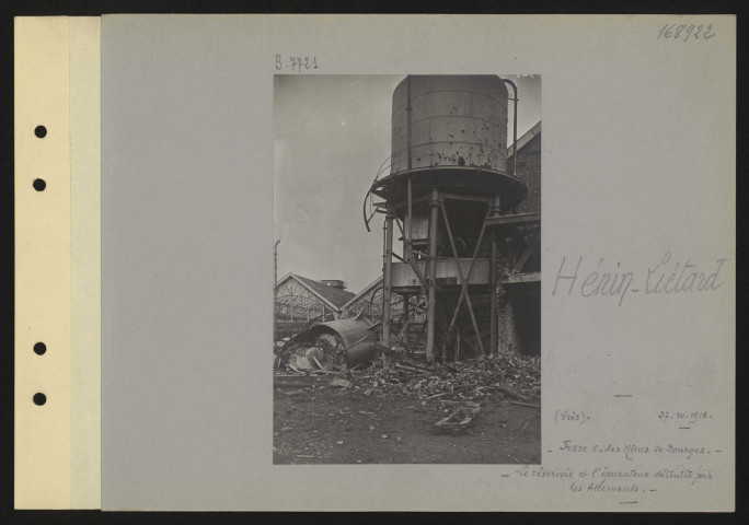 Hénin-Liétard (près). Fosse 6 mines de Dourges. Le réservoir et l'épurateur détruits par les Allemands