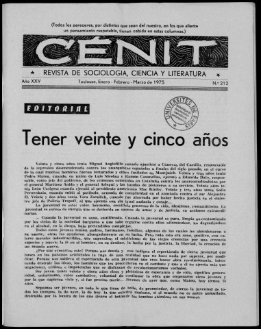 Cénit (1975 ; n° 212 - 215). Sous-Titre : Revista de sociología, ciencia y literatura