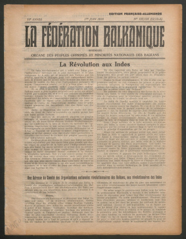 Juin 1930 - La Fédération balkanique