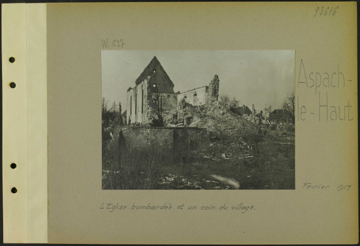 Aspach-le-Haut. L'église bombardée et un coin du village