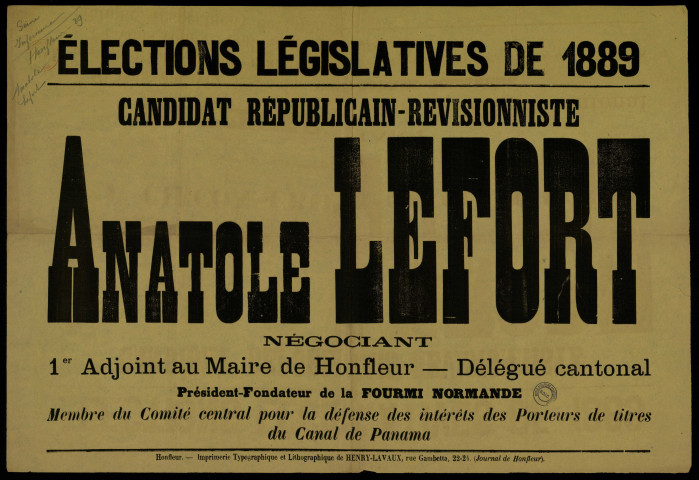 Élections Législatives : Candidat républicain-révisionniste Anatole Lefort