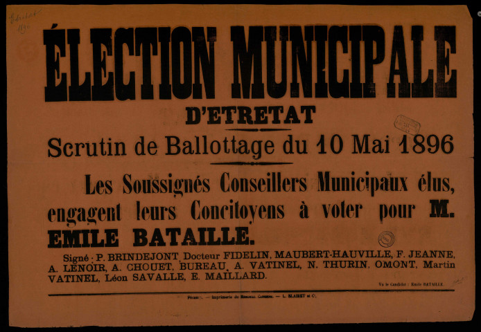 Elections Municipale d'Êtretat : Voter pour M. Emile Bataille